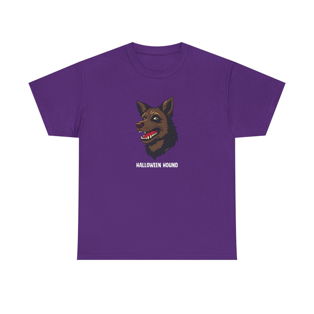 Halloween Hound Printed T-Shirt 100% Cotton Novelty Scary Halloween Dog Tee Purple