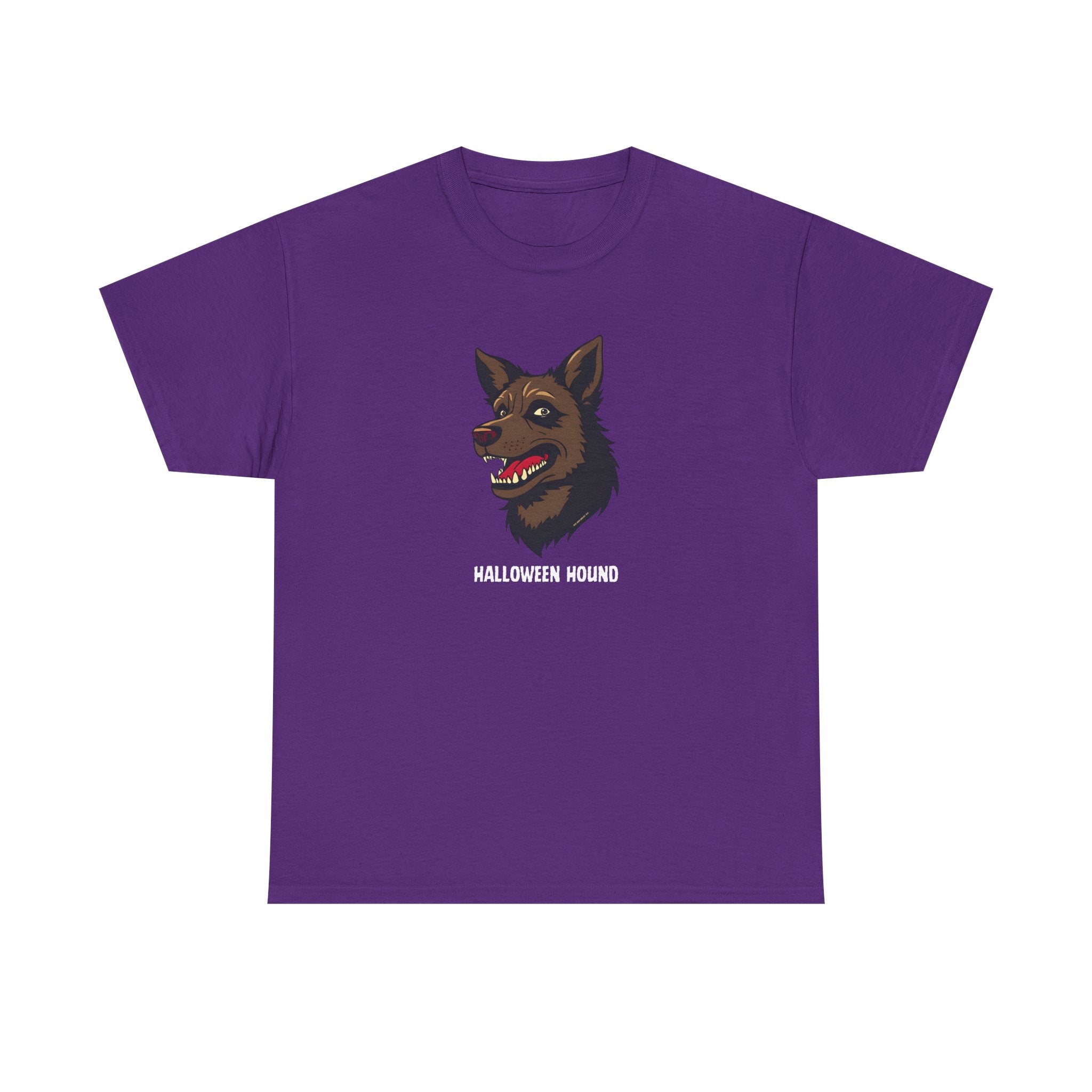 Halloween Hound Printed T-Shirt 100% Cotton Novelty Scary Halloween Dog Tee Purple