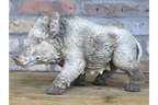 Rustic MGO Wild Boar Statue - Antique White Shabby Chic Pig Ornament