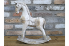 Rustic MGO Rocking Horse Sculpture - Antique White Shabby Chic Decor