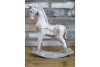 Rustic MGO Rocking Horse Sculpture - Antique White Shabby Chic Decor