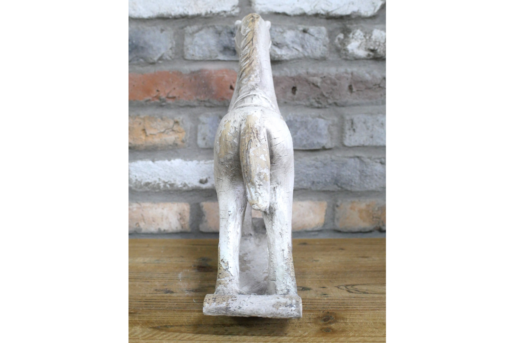 Rustic MGO Rocking Horse Sculpture - Antique White Shabby Chic Decor