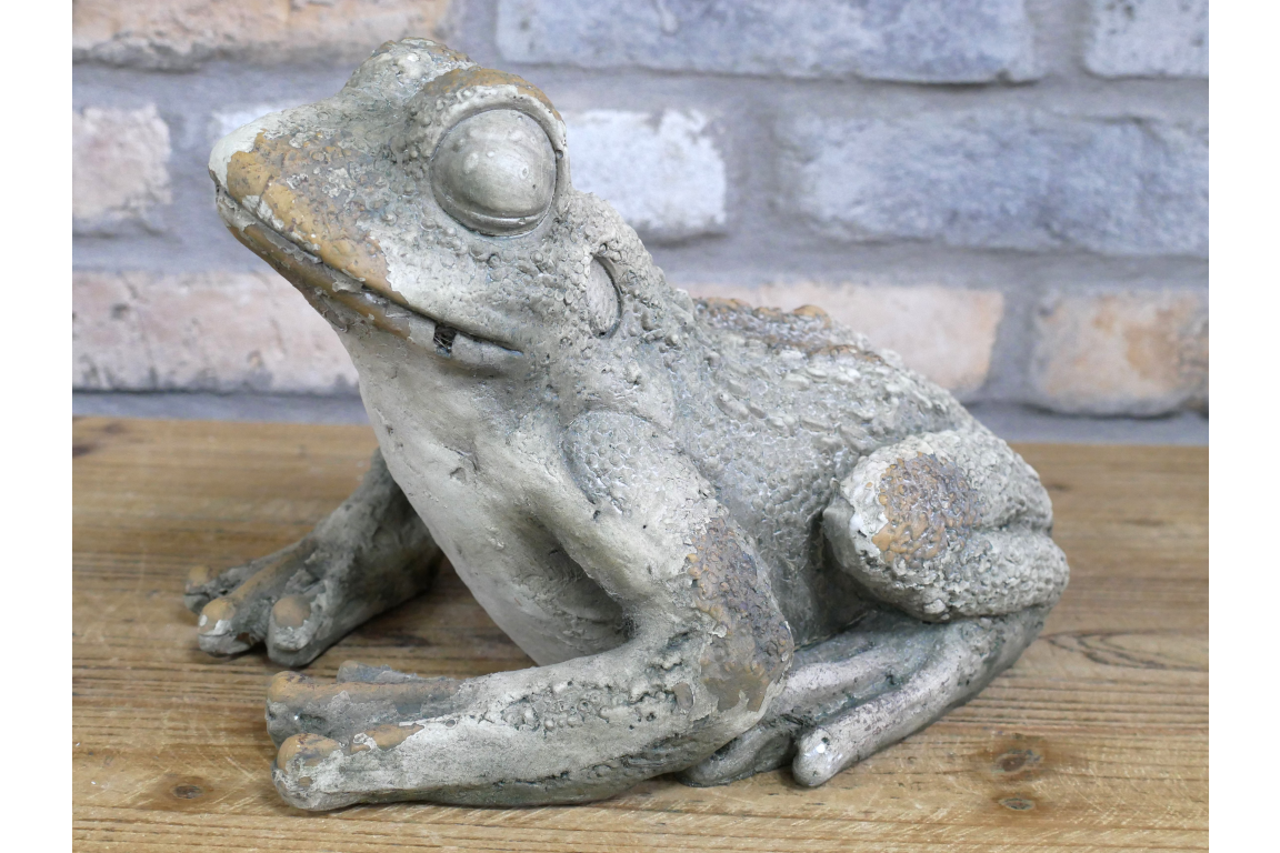 Rustic MGO Frog Garden Statue - Antique Stone Effect Toad Lawn Ornament