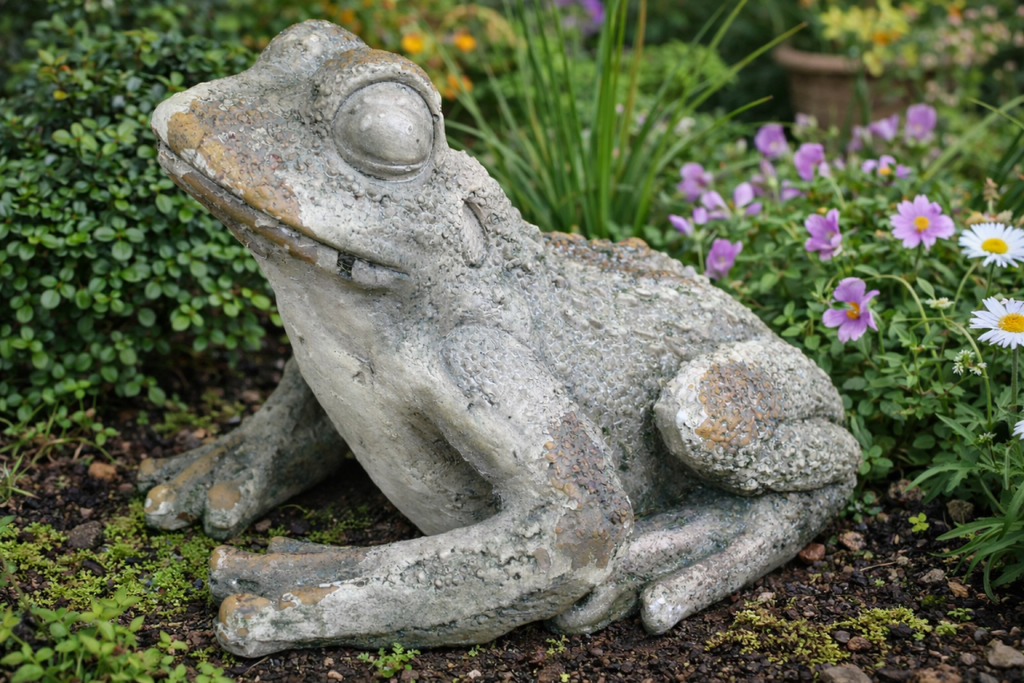 Rustic MGO Frog Garden Statue - Antique Stone Effect Toad Lawn Ornament