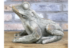 Rustic MGO Frog Garden Statue - Antique Stone Effect Toad Lawn Ornament