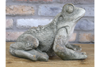 Rustic MGO Frog Garden Statue - Antique Stone Effect Toad Lawn Ornament