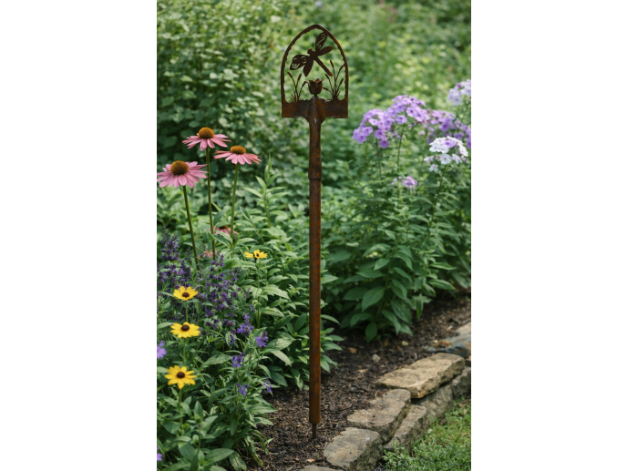 Rusty Spade Stake With Dragonfly