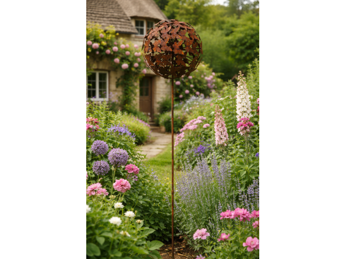 Rusty Butterfly Ball Stake