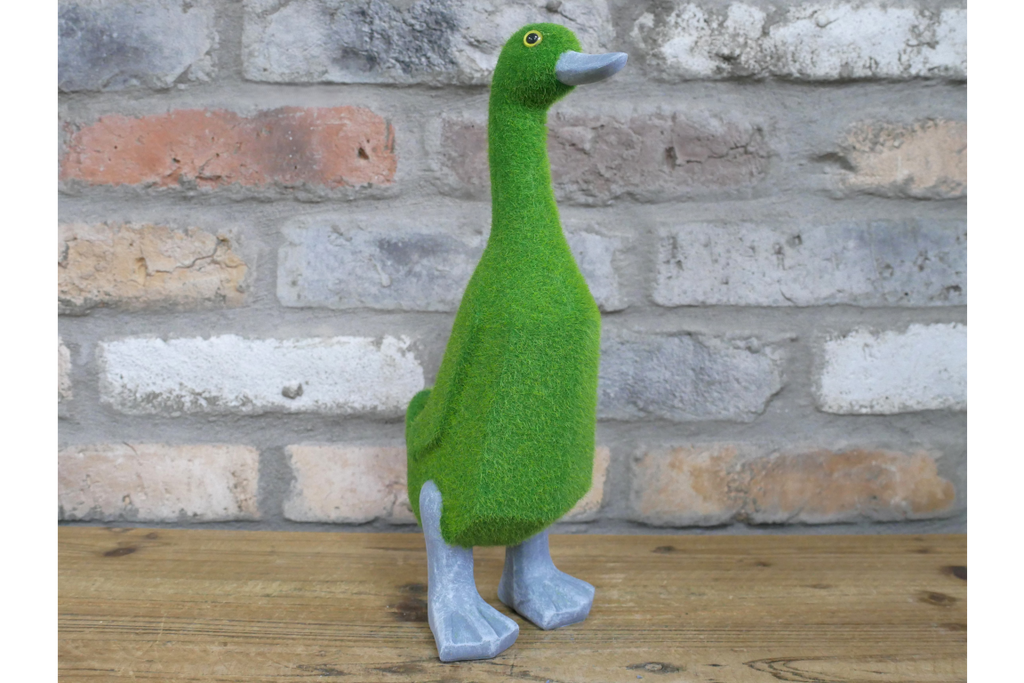 Green Flocked Duck Garden Planter Novelty Moss Effect Bird Flower Pot