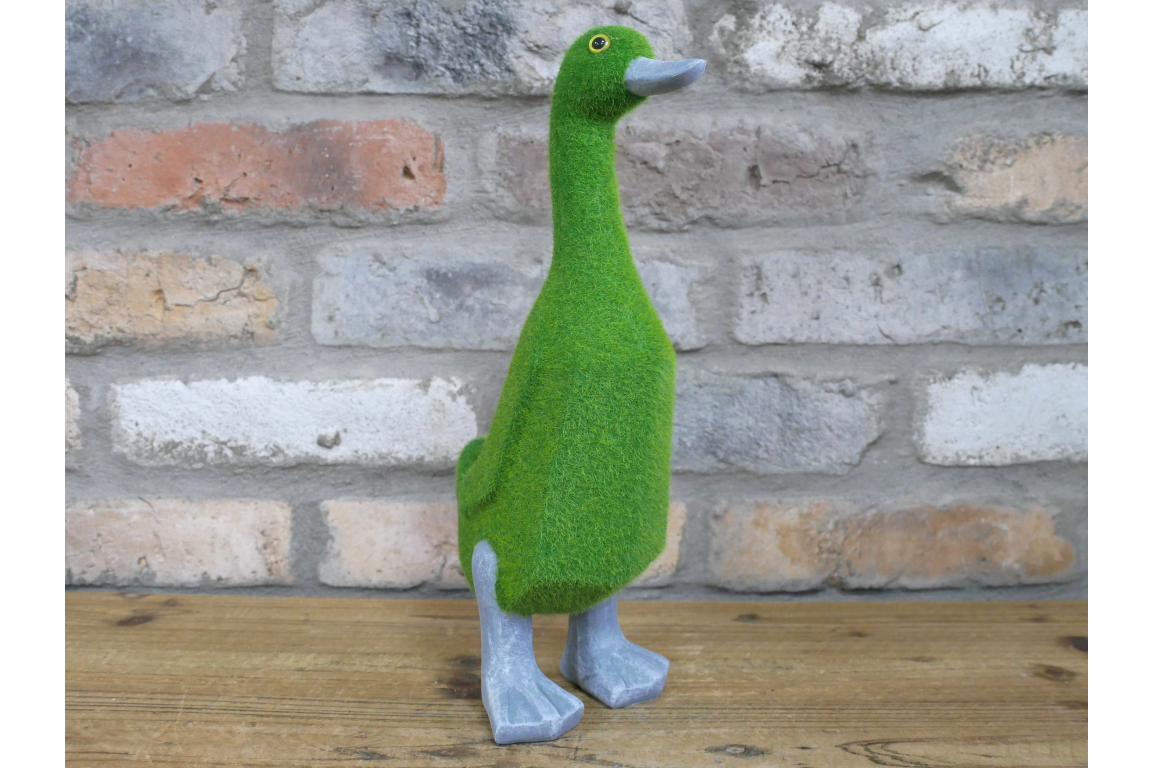 Green Flocked Duck Garden Planter Novelty Moss Effect Bird Flower Pot