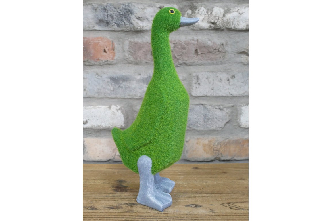 Green Flocked Duck Garden Planter Novelty Moss Effect Bird Flower Pot