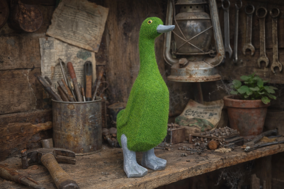 Green Flocked Duck Garden Planter Novelty Moss Effect Bird Flower Pot