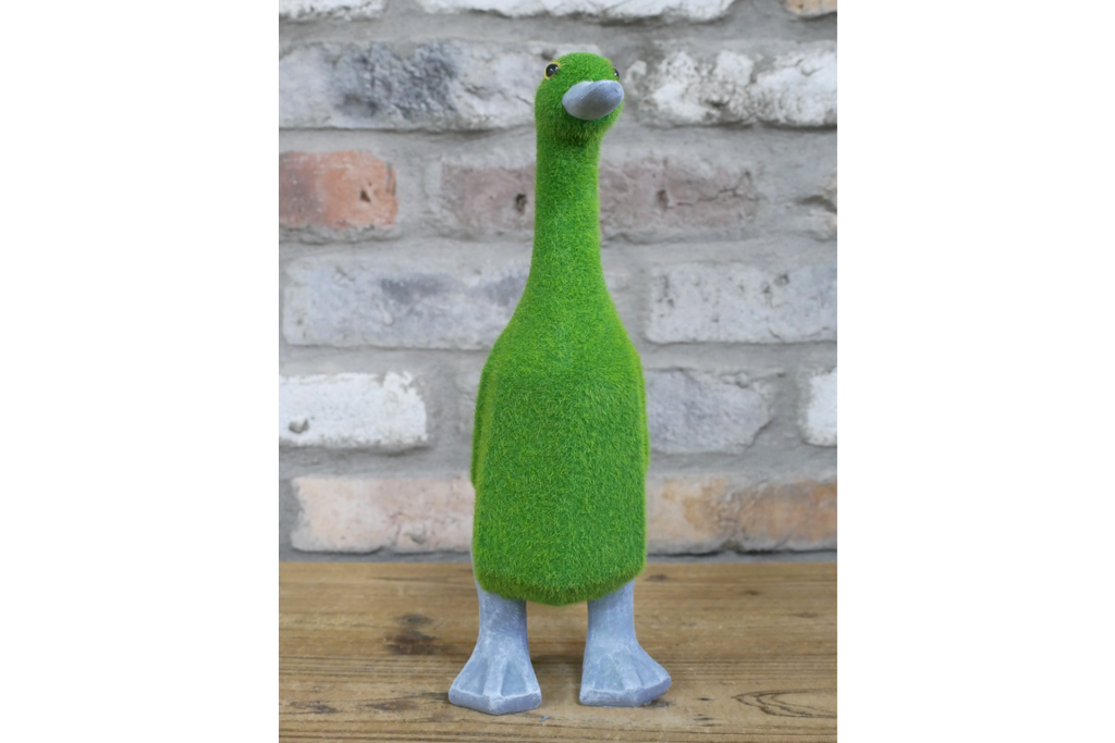 Green Flocked Duck Garden Planter Novelty Moss Effect Bird Flower Pot