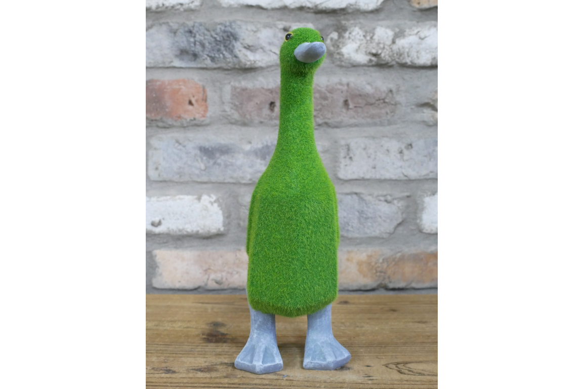 Green Flocked Duck Garden Planter Novelty Moss Effect Bird Flower Pot