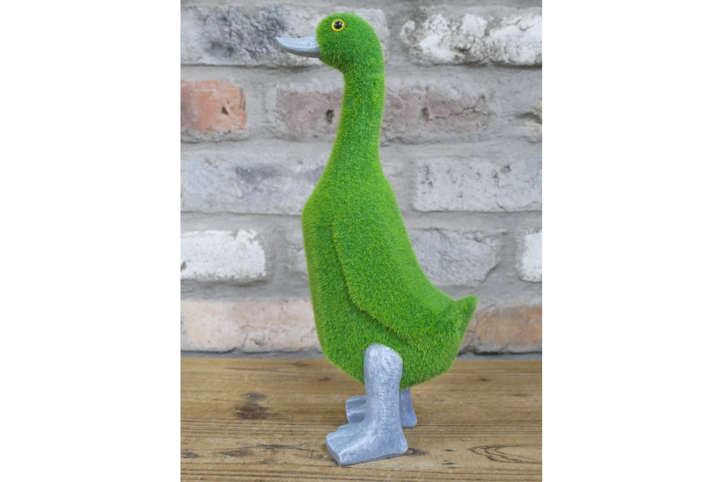 Green Flocked Duck Garden Planter Novelty Moss Effect Bird Flower Pot