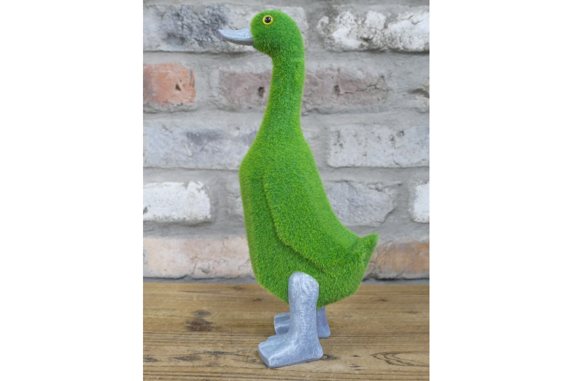 Green Flocked Duck Garden Planter Novelty Moss Effect Bird Flower Pot