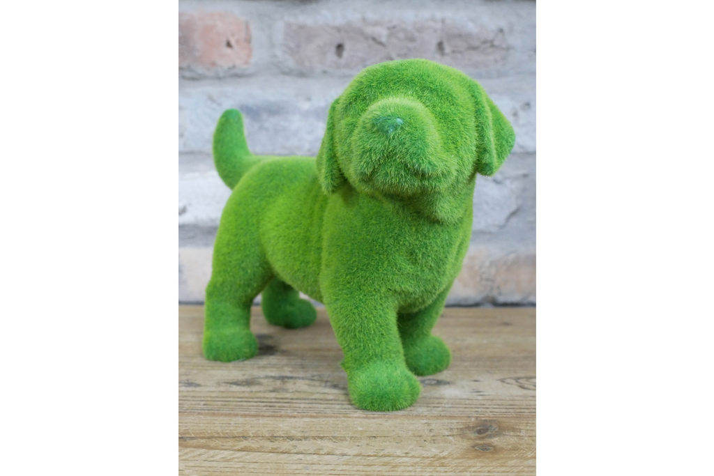 Green Flocked Dog Garden Planter Novelty Moss Effect Puppy Flower Pot