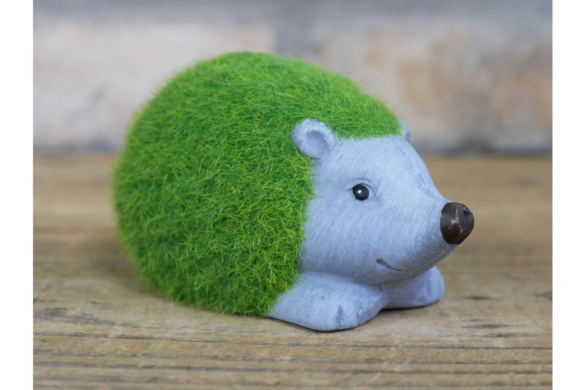 Green Flocked Hedgehog Garden Planter Novelty Moss Effect Flower Pot