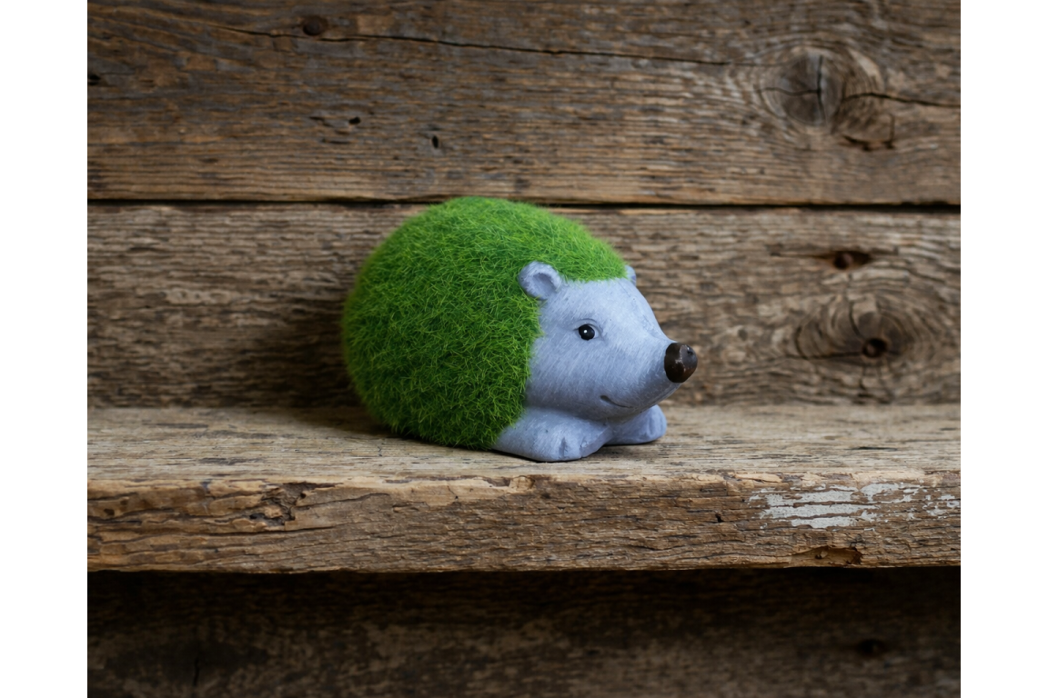 Green Flocked Hedgehog Garden Planter Novelty Moss Effect Flower Pot