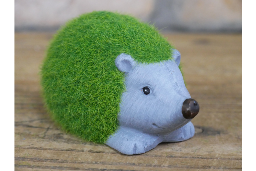Green Flocked Hedgehog Garden Planter Novelty Moss Effect Flower Pot
