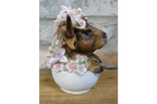 Cute Highland Cow in Teacup Ornament – Floral Resin Calf Figurine Home Decor