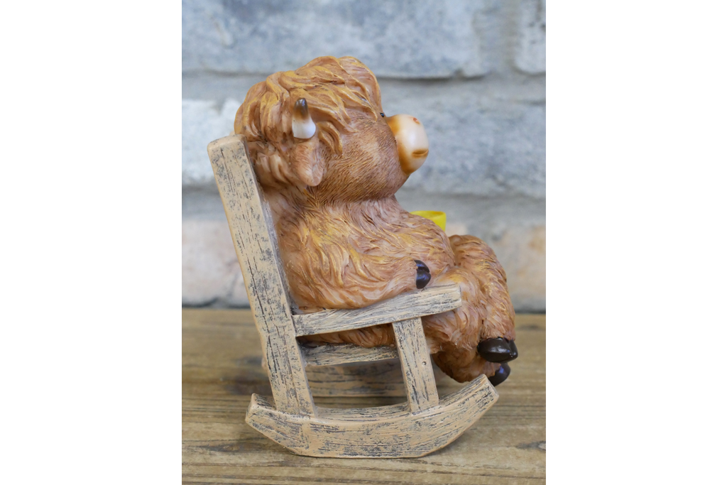 Cute Highland Cow in Rocking Chair Ornament – Resin Calf Figurine Home Decor