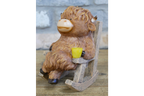 Cute Highland Cow in Rocking Chair Ornament – Resin Calf Figurine Home Decor