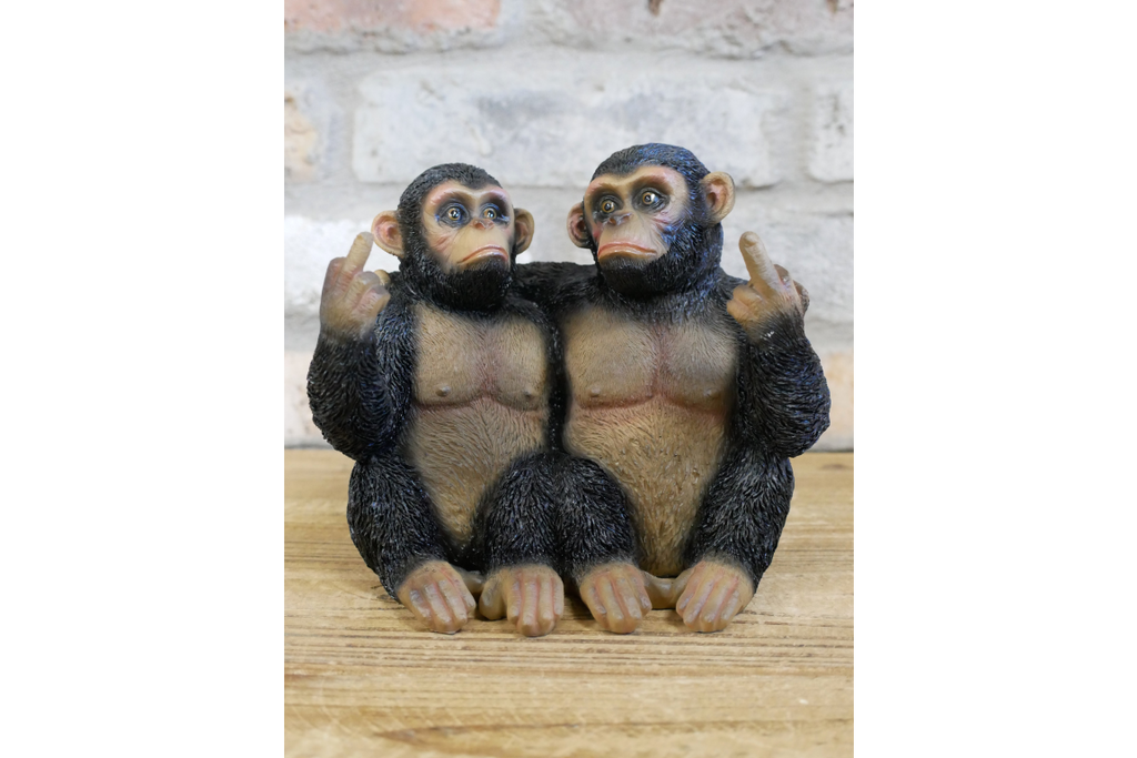 Funny Cheeky Chimpanzees Middle Finger Ornament Rude Monkey Figurine