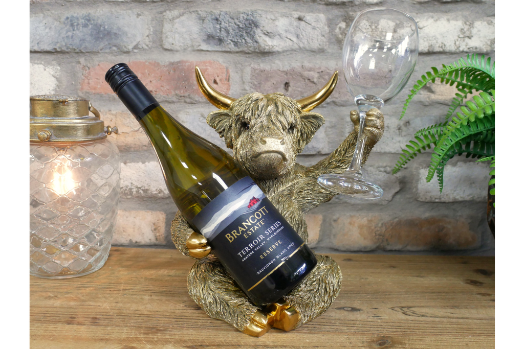 Gold Highland Cow Wine Bottle Holder Funny Drink Glass Stand Ornament