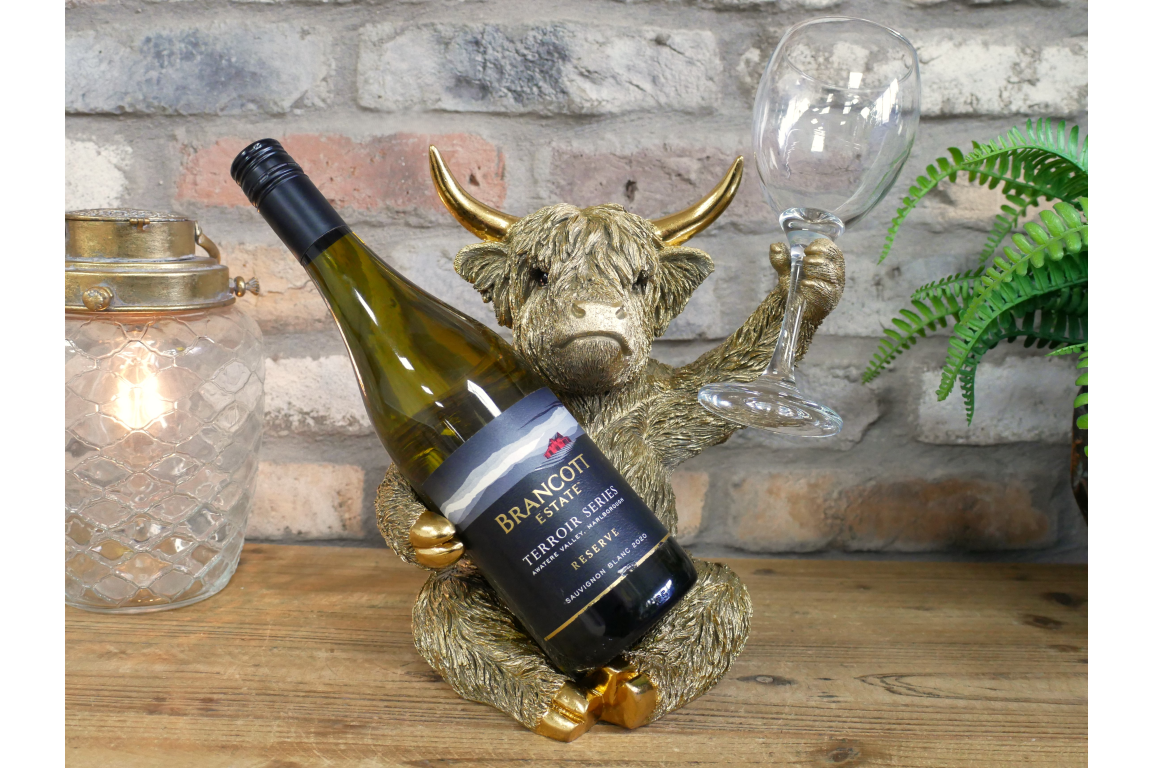 Gold Highland Cow Wine Bottle Holder Funny Drink Glass Stand Ornament