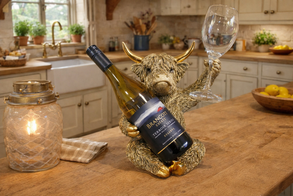 Gold Highland Cow Wine Bottle Holder Funny Drink Glass Stand Ornament