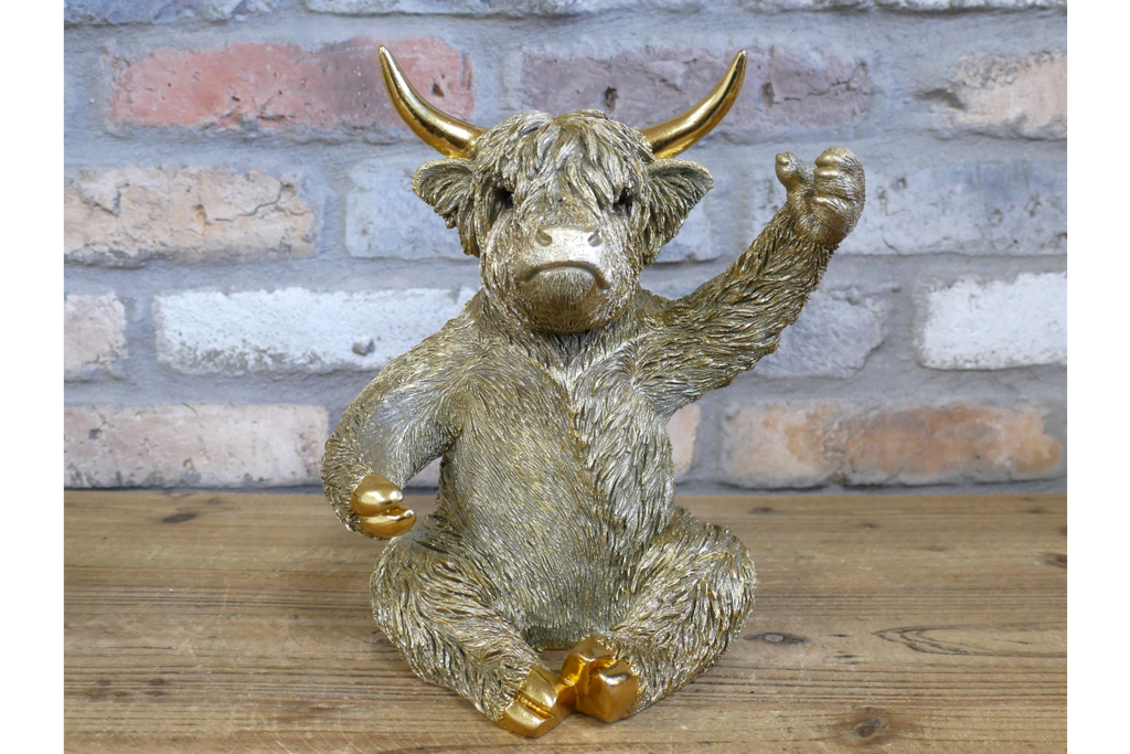 Gold Highland Cow Wine Bottle Holder Funny Drink Glass Stand Ornament