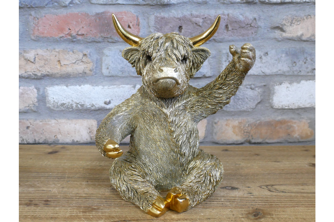 Gold Highland Cow Wine Bottle Holder Funny Drink Glass Stand Ornament