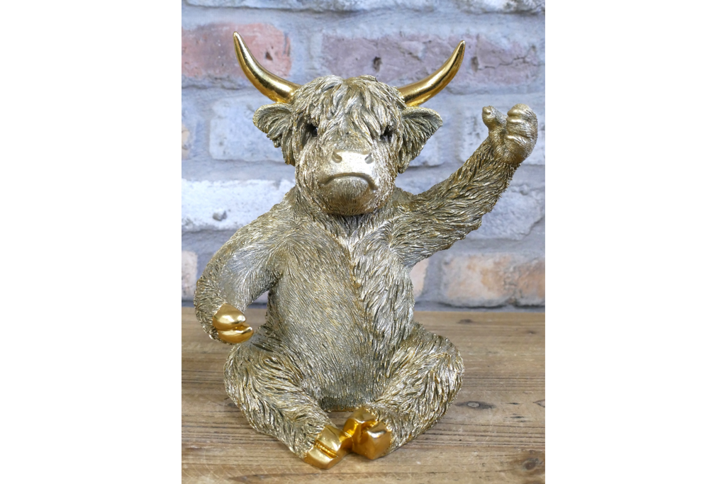 Gold Highland Cow Wine Bottle Holder Funny Drink Glass Stand Ornament