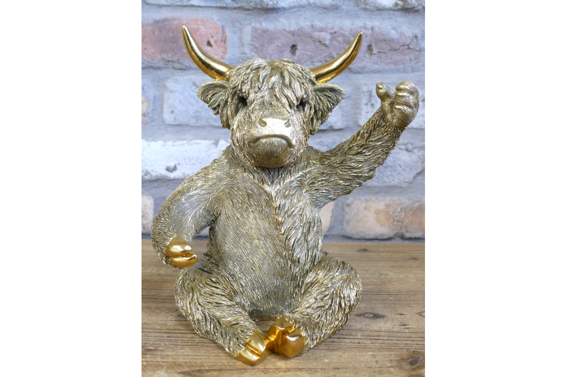 Gold Highland Cow Wine Bottle Holder Funny Drink Glass Stand Ornament