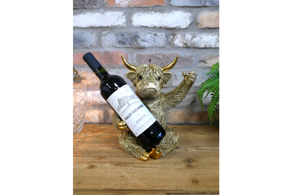 Gold Highland Cow Wine Bottle Holder Funny Drink Glass Stand Ornament