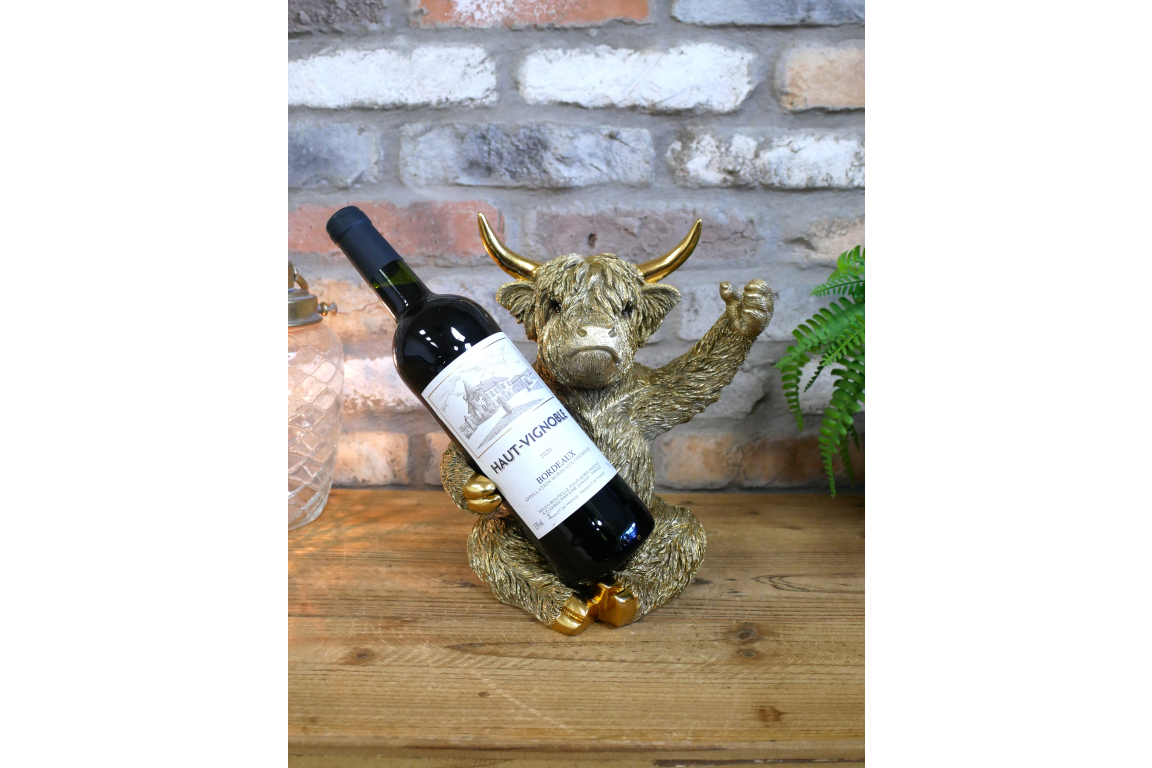 Gold Highland Cow Wine Bottle Holder Funny Drink Glass Stand Ornament