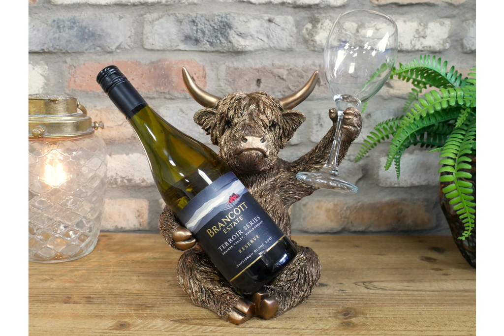 Bronze Highland Cow Wine Bottle Holder Funny Drink Glass Stand Ornament