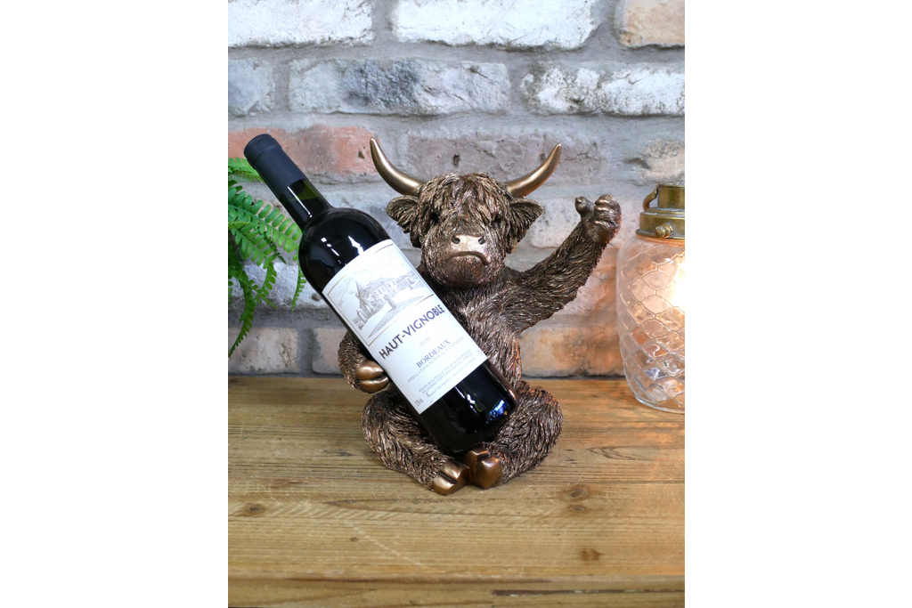 Bronze Highland Cow Wine Bottle Holder Funny Drink Glass Stand Ornament