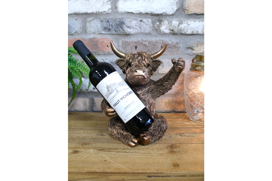 Bronze Highland Cow Wine Bottle Holder Funny Drink Glass Stand Ornament