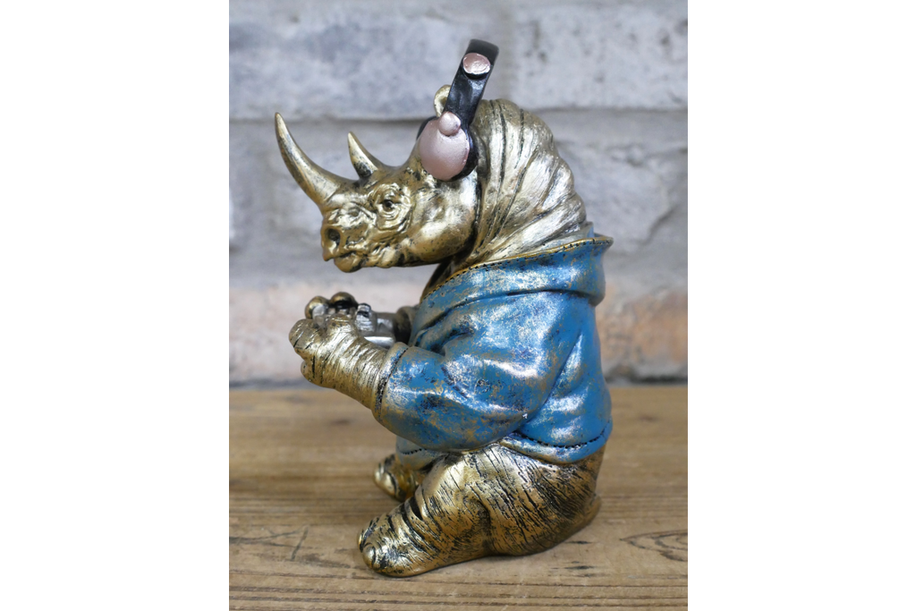 Gamer Rhino Resin Ornament Funny Gaming Rhinoceros Controller Figurine