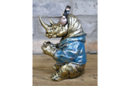 Gamer Rhino Resin Ornament Funny Gaming Rhinoceros Controller Figurine