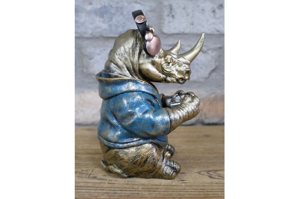 Gamer Rhino Resin Ornament Funny Gaming Rhinoceros Controller Figurine