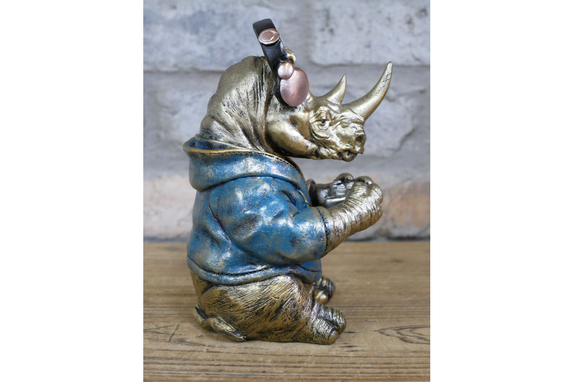 Gamer Rhino Resin Ornament Funny Gaming Rhinoceros Controller Figurine