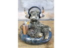 Gamer Highland Cow Resin Ornament Funny Gaming Calf Pool Float Figurine