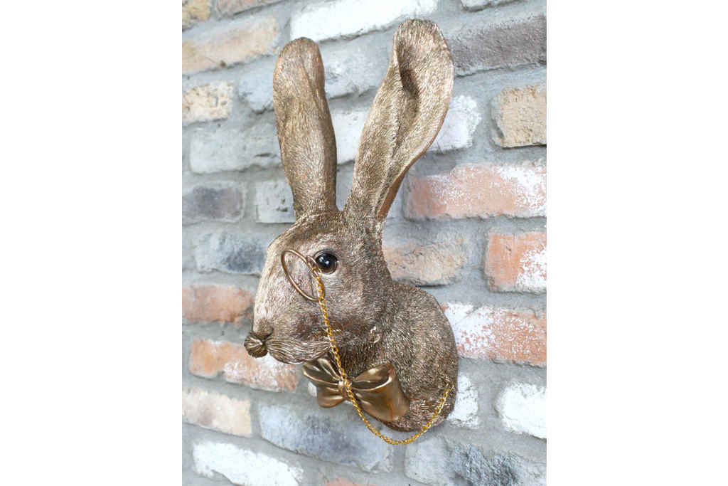 Gold Hare Wall Mount Monocle Bow Tie Rabbit Head Sculpture
