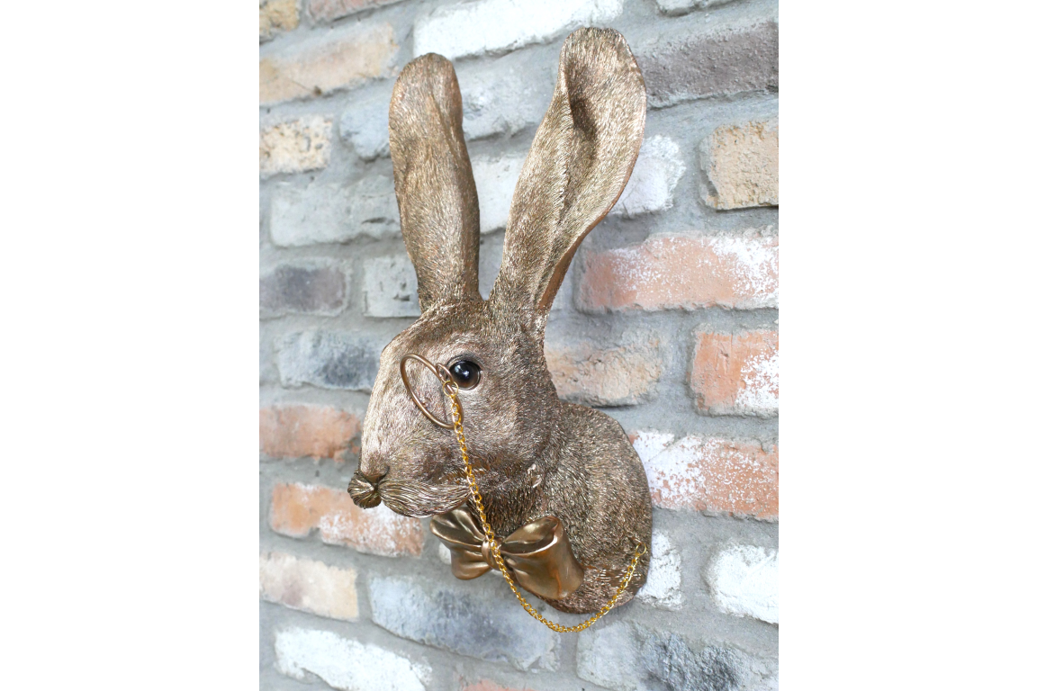 Gold Hare Wall Mount Monocle Bow Tie Rabbit Head Sculpture