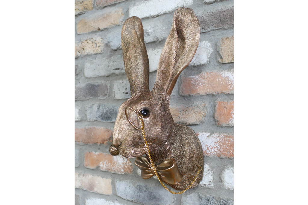 Gold Hare Wall Mount Monocle Bow Tie Rabbit Head Sculpture