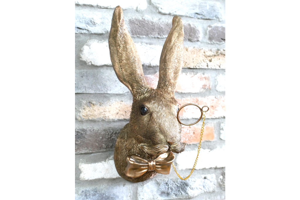 Gold Hare Wall Mount Monocle Bow Tie Rabbit Head Sculpture