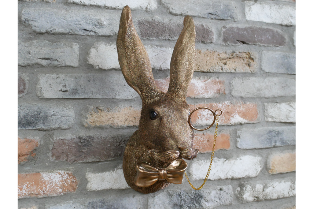 Gold Hare Wall Mount Monocle Bow Tie Rabbit Head Sculpture